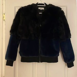 Black and Blue Velvet Jacket with faux fur